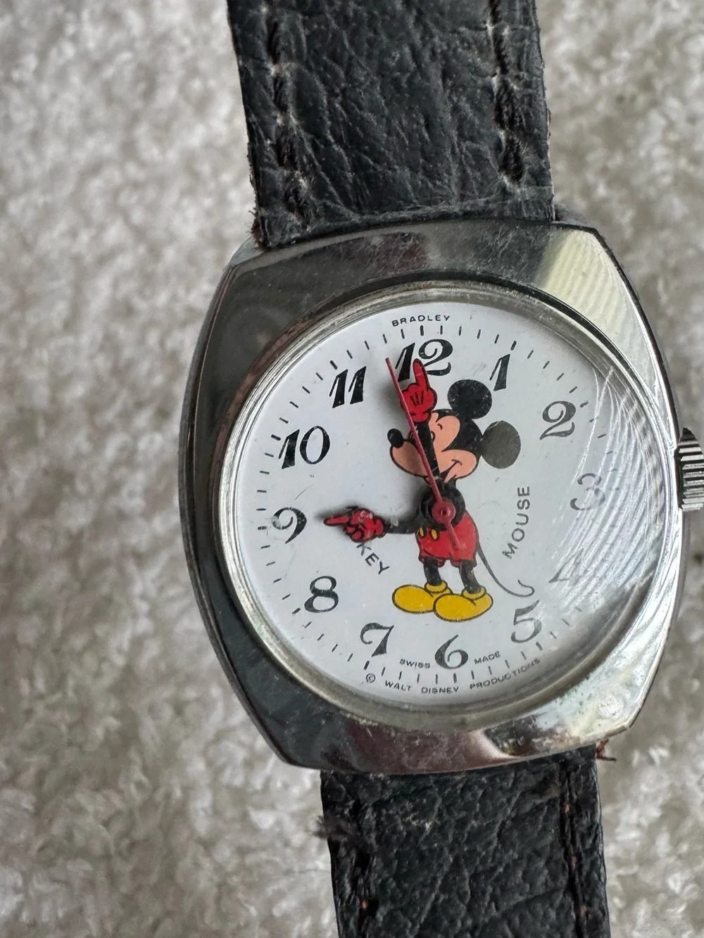 Vintage Mickey Mouse Wristwatch Bradley Wind-up Swiss Watch Disney
